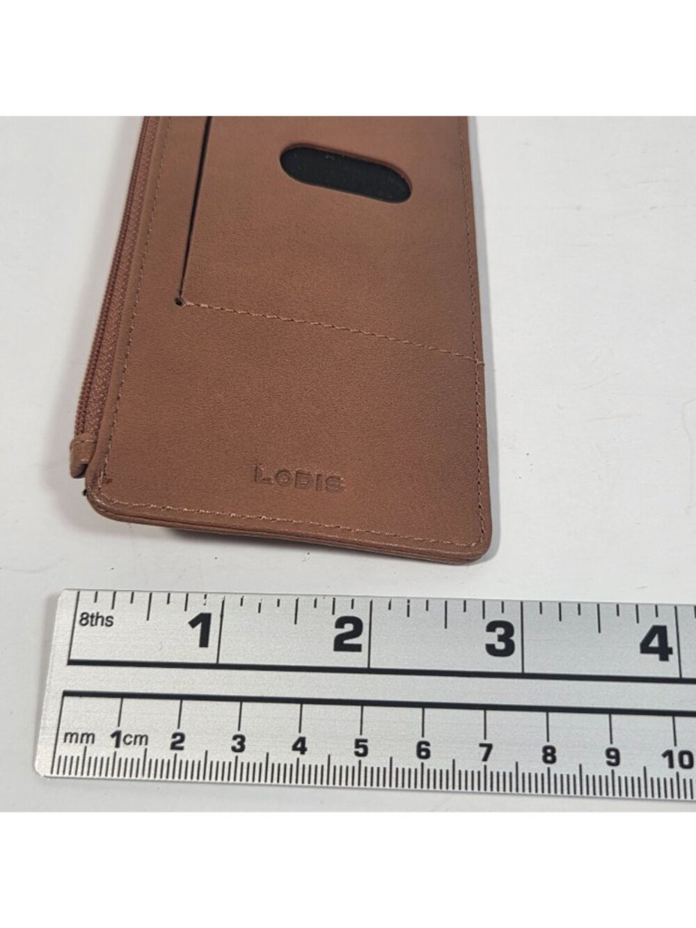 Lodis Julia Long Stacker Brown Leather Wallet Card Holder Zip Pocket Minimalist - Picture 5 of 9
